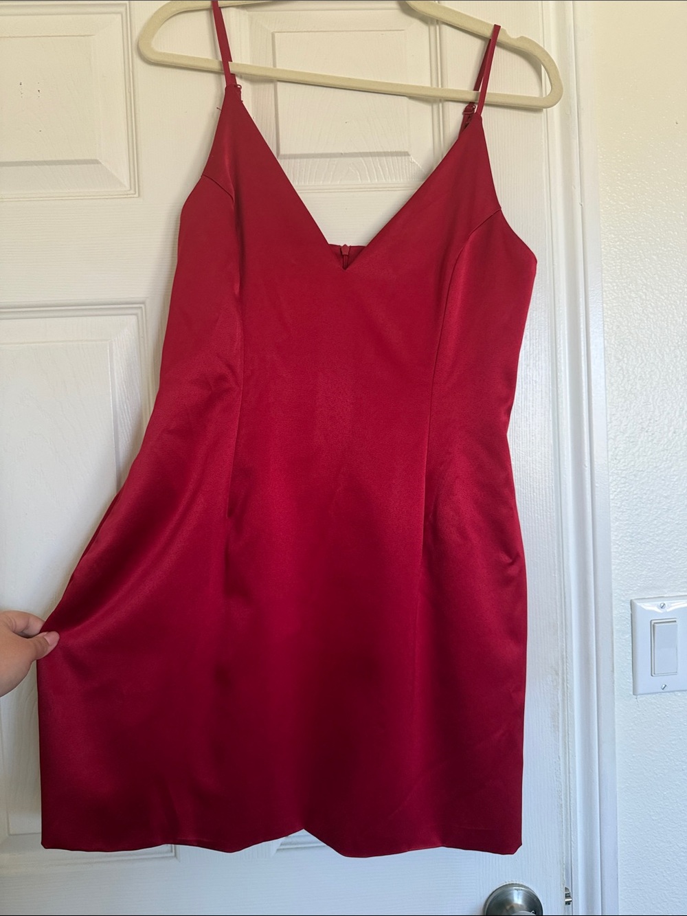 Satin V-Neck Slip Dress - Red